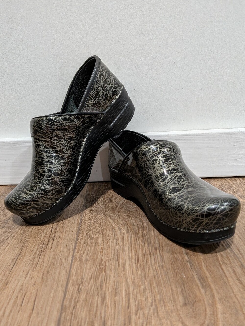 DANSKO Black and Silver Swirl Professional Clogs